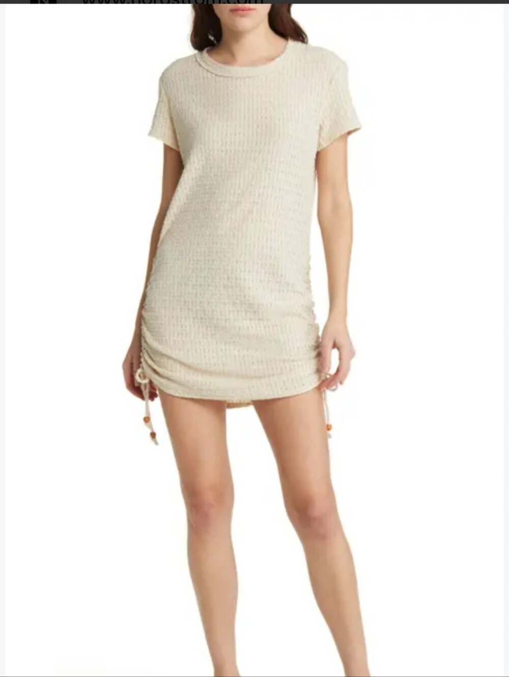 FP Beach (Free People) Pale Yellow Textured Mini Dress, Side Ties, XS
